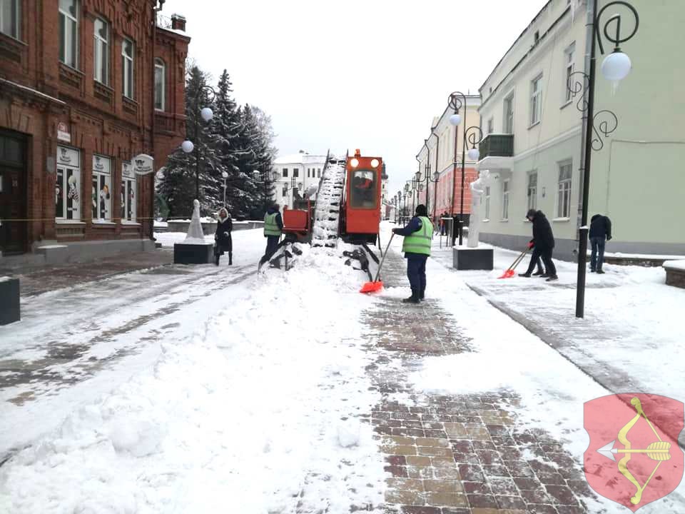 Пинскую пешеходку помогает чистить от снега молодежь